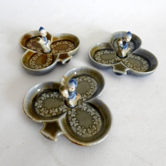 Wade Porcelain Ireland Other - VINTAGE IRELAND IRISH WADE PORCELAIN SHAMROCK LEPRECHAUN ASHTRAY TRINKET DISHES